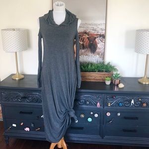 Elan Boutique Grey Hooded Cold Shoulder Maxi Dress